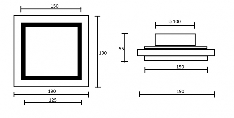 Теневой магнитный диффузор квадратный под плитку 150х150/100 мм